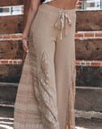 Smoke Gray Boho Lace Patchwork Wide Leg High Waist Pants