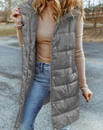 Dark Grey Hooded Long Quilted Vest Coat - Little Miss Vanilla