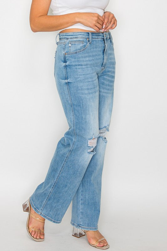 bytos Full Size Distressed High Rise Straight Jeans - Little Miss Vanilla