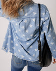 Sky Blue Star Print Light Wash Raw Hem Denim Jacket - Little Miss Vanilla