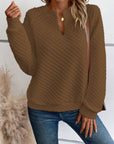 Notched Long Sleeve Sweatshirt - Little Miss Vanilla