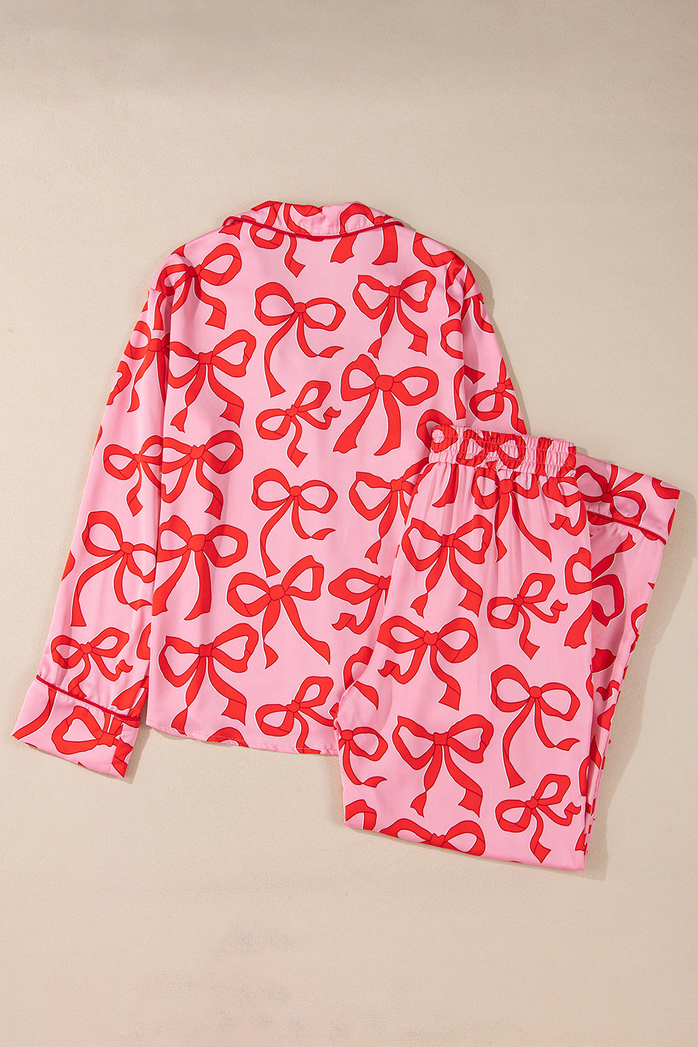 Pink 2pcs Bow Print Shirt Style Long Sleeve Pajama Set - Little Miss Vanilla