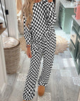 Black Checkered Print Long Sleeve Top and Pants Lounge Set - Little Miss Vanilla