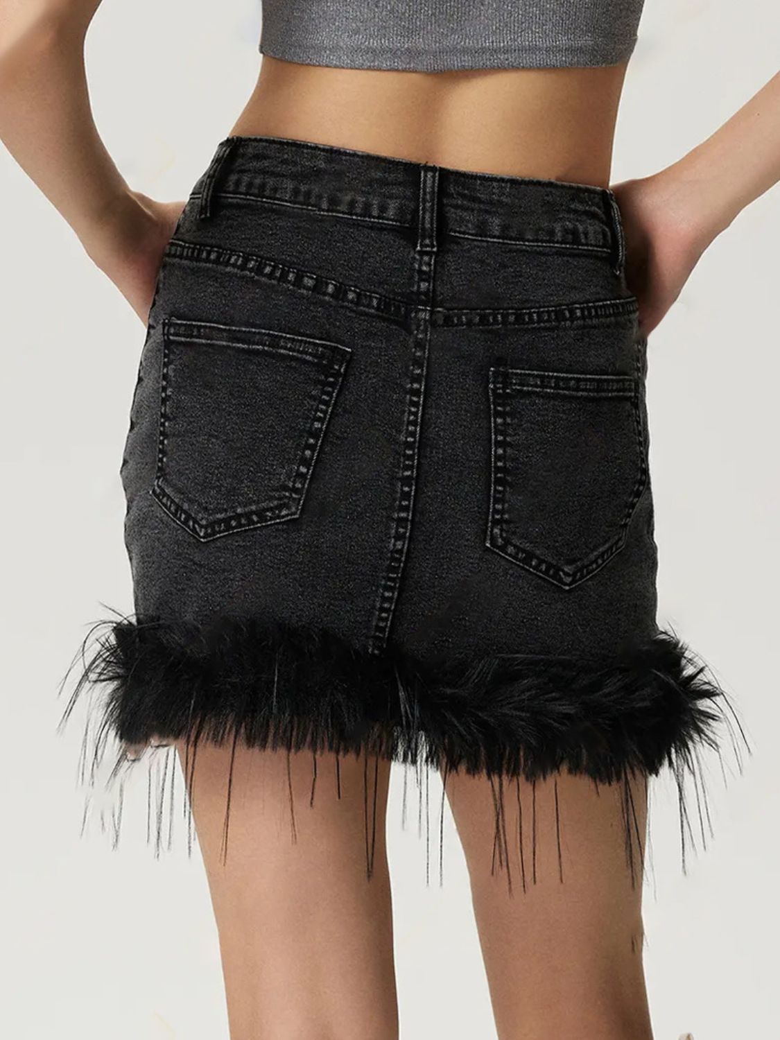 Plush Hem Mini Denim Skirt - Little Miss Vanilla