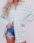 Pocketed Plaid Collared Neck Long Sleeve Shirt - Little Miss Vanilla