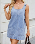 Scoop Neck Wide Strap Denim Dress - Little Miss Vanilla