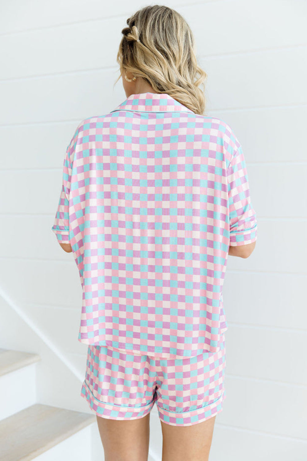 Purple Checkered Pattern Short Sleeve Pajamas Set - Little Miss Vanilla