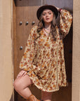 Plus Size Printed V-Neck Balloon Sleeve Mini Dress - Little Miss Vanilla