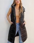 Black Hooded Long Quilted Vest Coat - Little Miss Vanilla