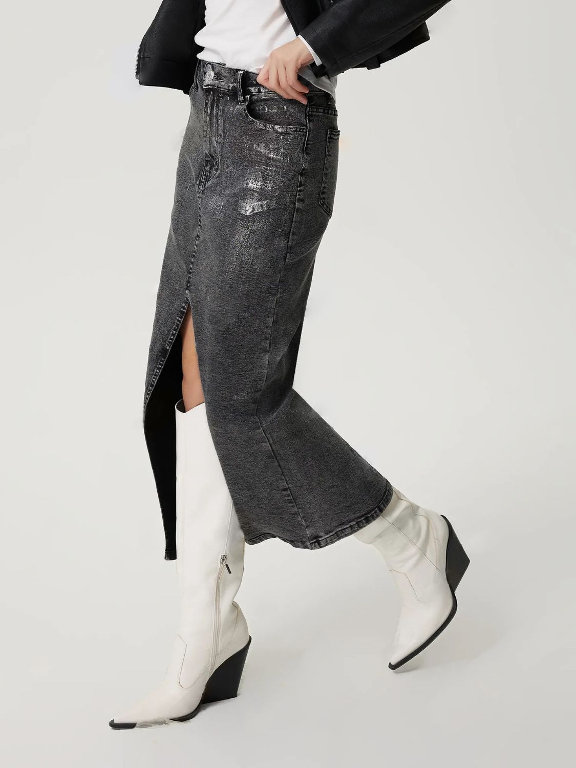 Slit Midi Denim Skirt with Pockets - Little Miss Vanilla