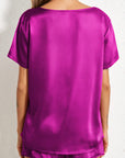 Bright Pink Satin V Neck Tee and Drawstring Shorts Set - Little Miss Vanilla