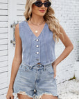 V-Neck Button Down Denim Vest - Little Miss Vanilla