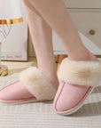 Winter Warm Plush Home Slippers Indoor Fur Slippers Women Soft Lined Cotton Shoes Comfy Non-Slip Bedroom Fuzzy House Shoes Women Couple