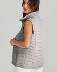 Silvery Plush Collared Quilted Zipped Puffer Vest - Little Miss Vanilla