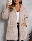 Plus Size Open Front Long Sleeve Hooded Fuzzy Jacket - Little Miss Vanilla