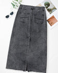 Raw Hem Midi Denim Skirt with Pockets - Little Miss Vanilla