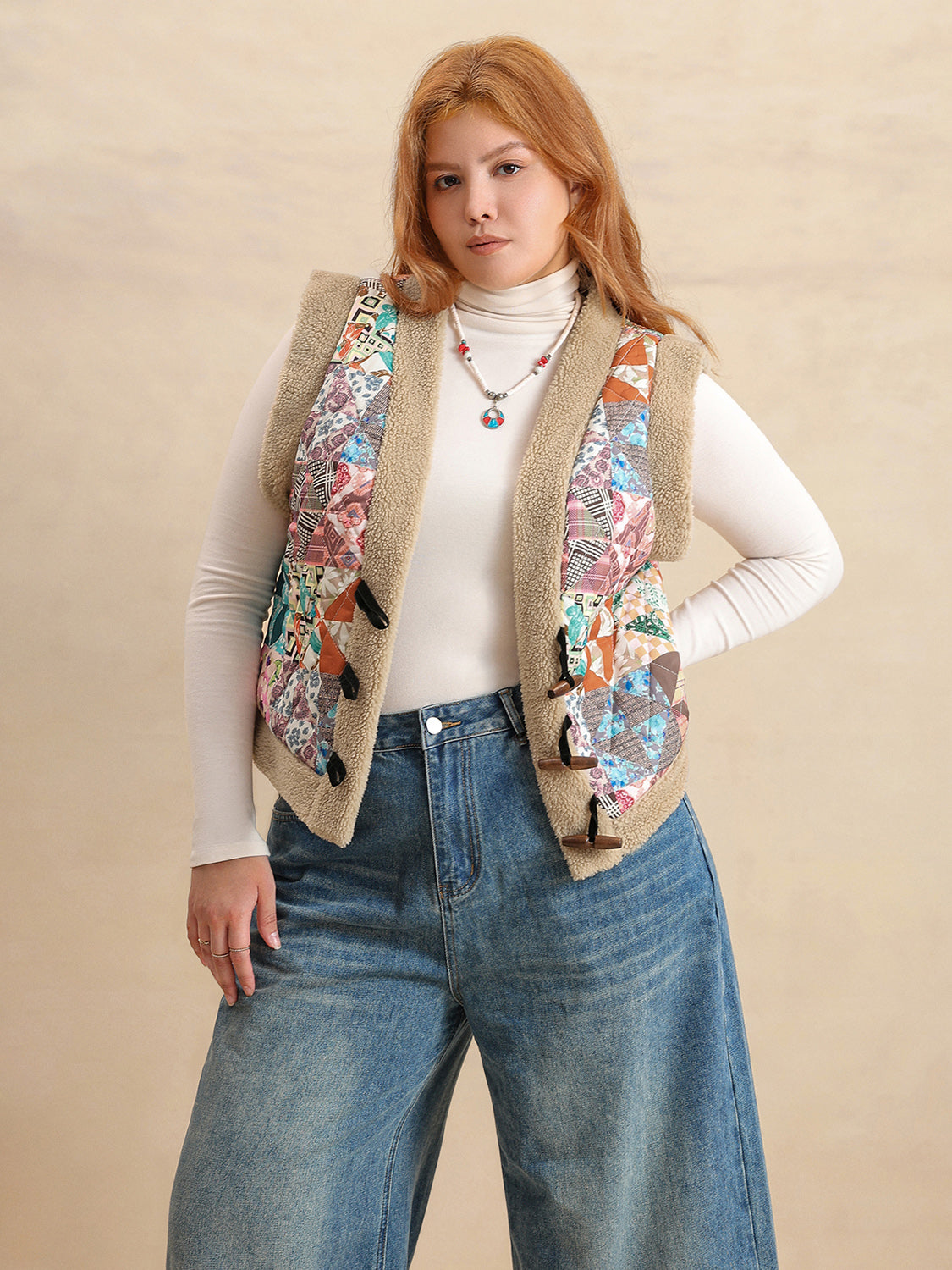 Plus Size Printed Sherpa Vest Coat - Little Miss Vanilla