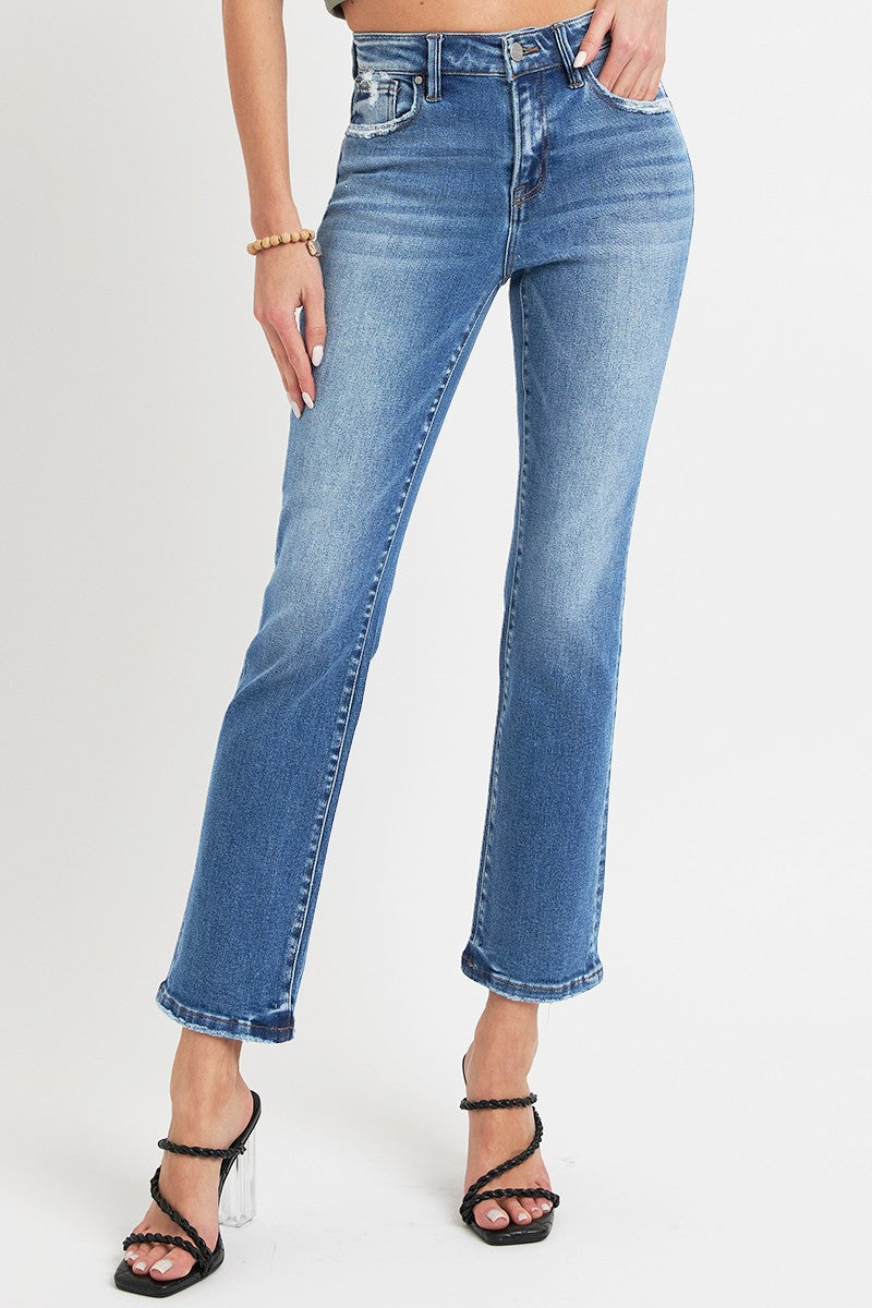 RISEN Full Size Mid Rise Ankle Straight Jeans with Pockets - Little Miss Vanilla