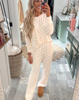 Beige Checkered Print Long Sleeve Top and Pants Lounge Set - Little Miss Vanilla