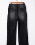 Carbon Grey Mineral Wash Raw Hem High Waist Flared Jeans