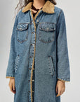 Pocketed Button Up Denim Jacket with Fur Lining - Little Miss Vanilla