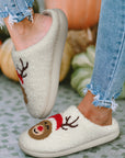 White Christmas Deer Home Indoor Plush Slippers - Little Miss Vanilla