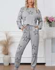 Gray Stars Print Long Sleeve Drawstring High Waist Lounge Set - Little Miss Vanilla