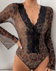 Perfee Leopard V-Neck Lace Bodysuit - Little Miss Vanilla