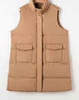 Coffee Windproof Longline Full Zipper Puffer Vest with Pockets - Little Miss Vanilla