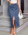 Slit Midi Denim Skirt with Pockets - Little Miss Vanilla