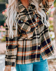 Orange Geometric Plaid Print Pocketed Shacket