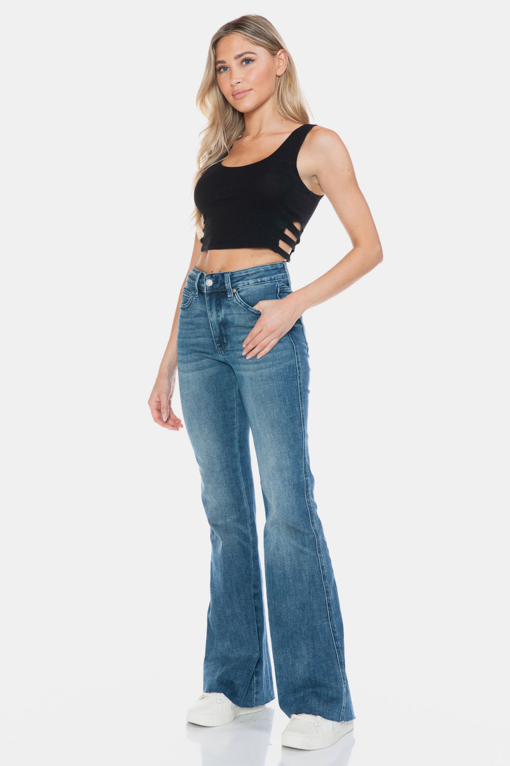 Judy Blue Full Size Tummy Control Cut Hem Flare Jeans - Little Miss Vanilla