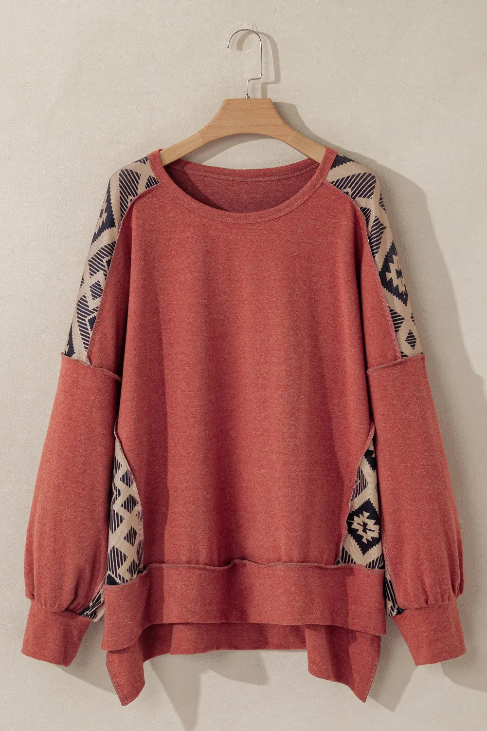 Plus Size Geometric Round Neck Long Sleeve Sweatshirt - Little Miss Vanilla