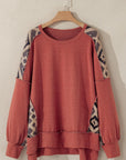 Plus Size Geometric Round Neck Long Sleeve Sweatshirt - Little Miss Vanilla