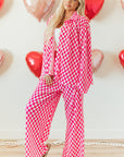 Pink Checkered Buttoned Shirt and High Waist Pants Pajama Set - Little Miss Vanilla