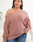 Plus Size One Shoulder Beaded Sweater - Little Miss Vanilla