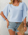 Mandy Ruffled Asymmetrical Neck Half Sleeve Blouse - Little Miss Vanilla