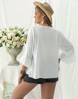 Plus Size Lace Detail V-Neck Three-Quarter Sleeve Blouse - Little Miss Vanilla