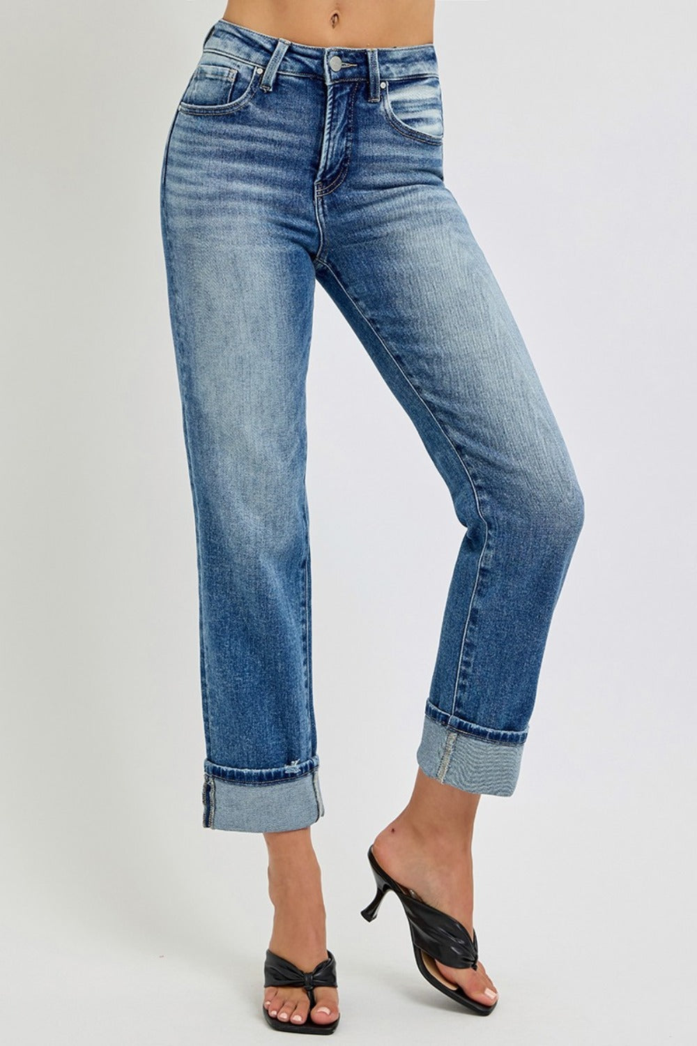 RISEN Full Size High Rise Crop Straight Roll Up Jeans - Little Miss Vanilla