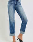 RISEN Full Size High Rise Crop Straight Roll Up Jeans - Little Miss Vanilla