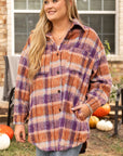 Plus Size Plaid Collared Neck Long Sleeve Jacket - Little Miss Vanilla