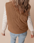 Coffee Corduroy Stand Neck Zipped Puffer Vest