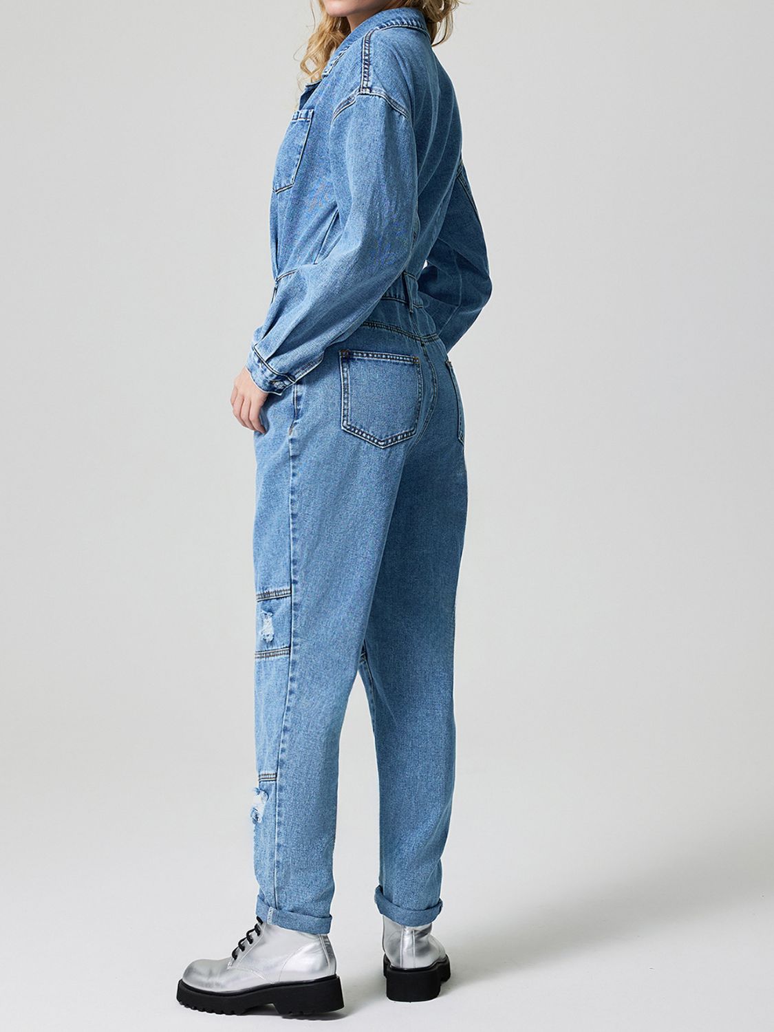 Distressed Button Down Drop Shoulder Denim Jumpsuit - Little Miss Vanilla