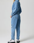 Distressed Button Down Drop Shoulder Denim Jumpsuit - Little Miss Vanilla