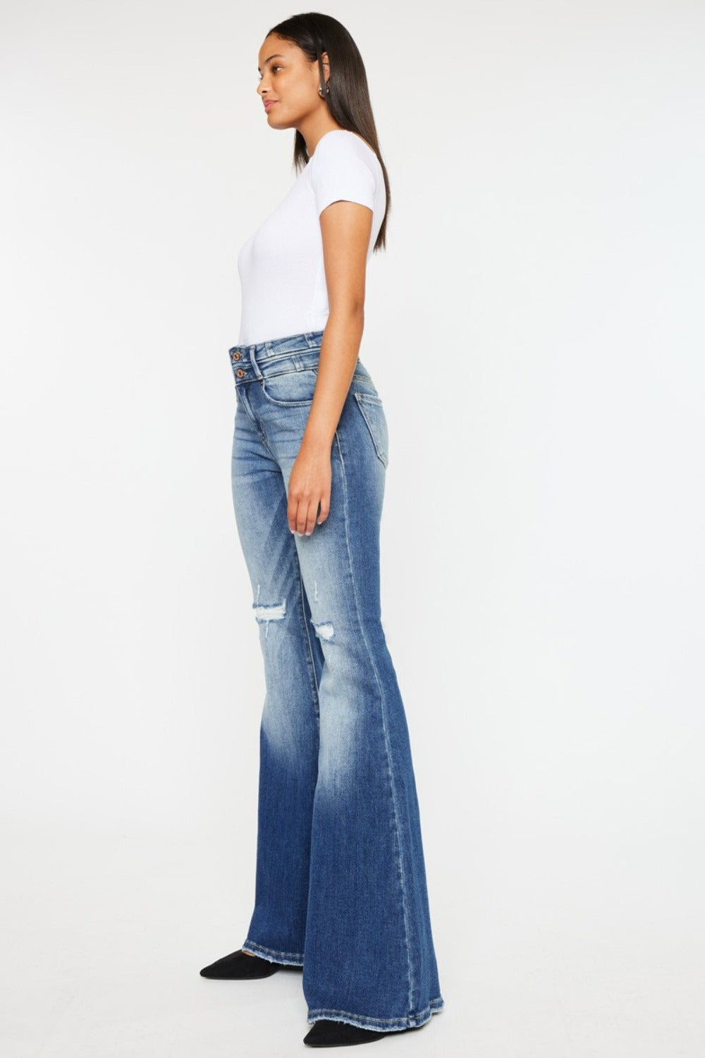 Kancan High Rise Wide Waistband Flare Jeans - Little Miss Vanilla