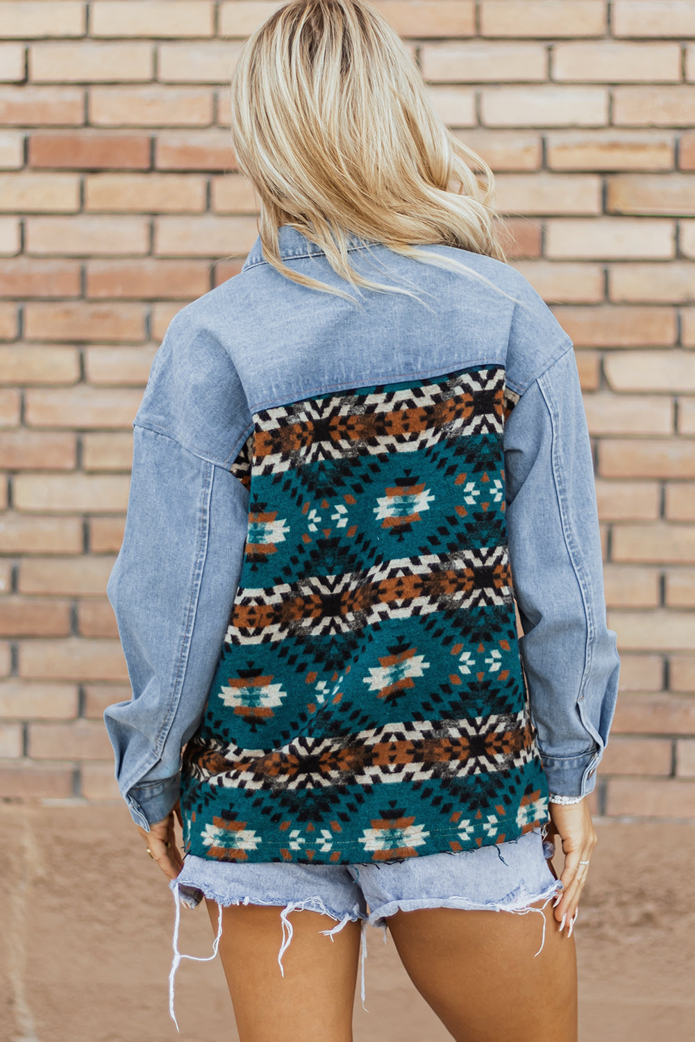 Blue Aztec Printed Denim Jacket - Little Miss Vanilla