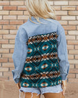 Blue Aztec Printed Denim Jacket - Little Miss Vanilla