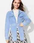 Asymmetric Slit Collared Neck Long Denim Top - Little Miss Vanilla