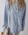 Pocketed Collared Neck Denim Top - Little Miss Vanilla