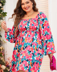 Plus Size Smocked Floral Square Neck Balloon Sleeve Dress - Little Miss Vanilla